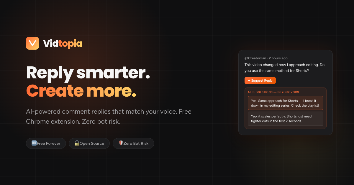 Vidtopia — AI Comment Reply Chrome Extension for YouTube Creators